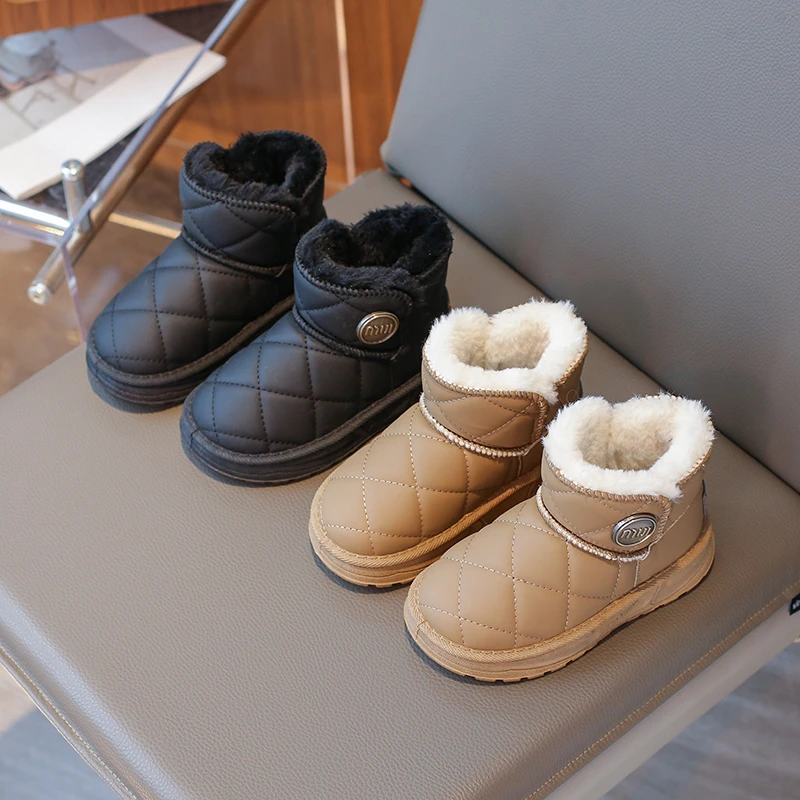 女童保暖雪地靴2024冬季新款男童棉靴子防滑防水大棉女孩加绒棉鞋