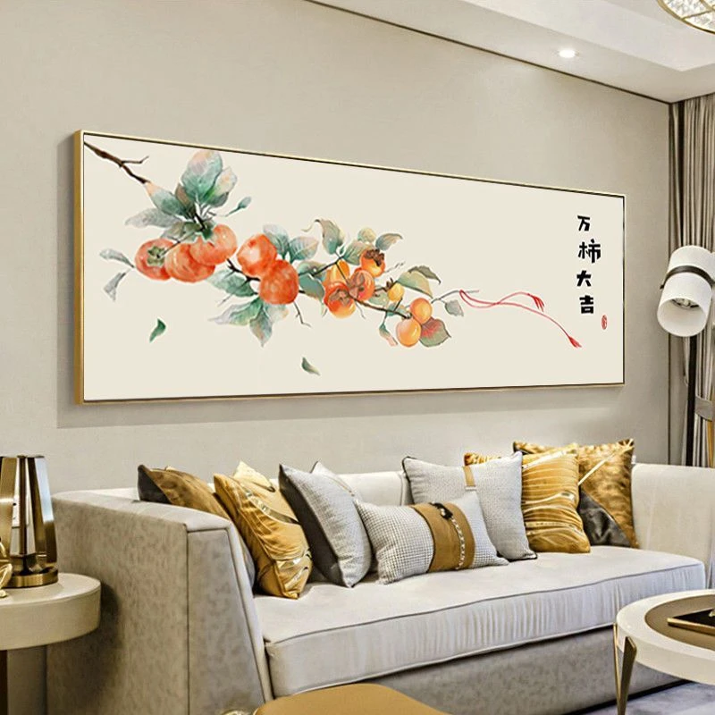 十字绣195x76新款手工刺绣中国风简约祝福线绣柿柿如意34色满绣