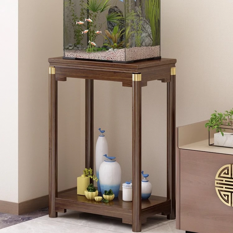 新中式鱼缸架客厅家用中小型鱼缸底座水族桌子落地沙发盆景置物架