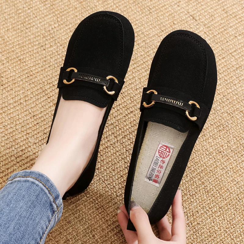 新款老北京布鞋女春秋休闲豆豆鞋平底懒人单鞋软底防滑舒适妈妈鞋