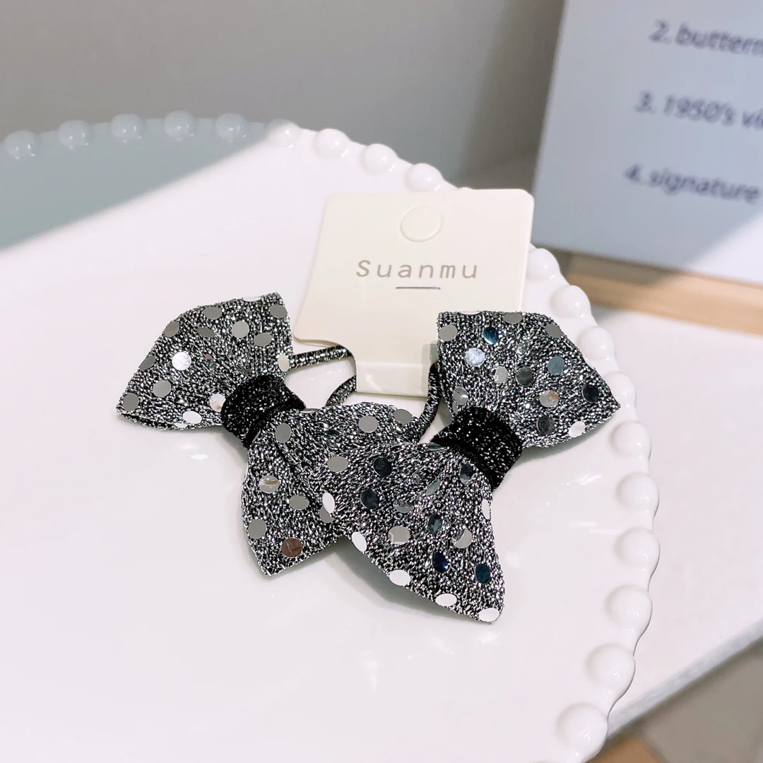 A-3337   mm 1对黑色亮片蝴蝶结双马尾高弹力不伤发头绳     发圈