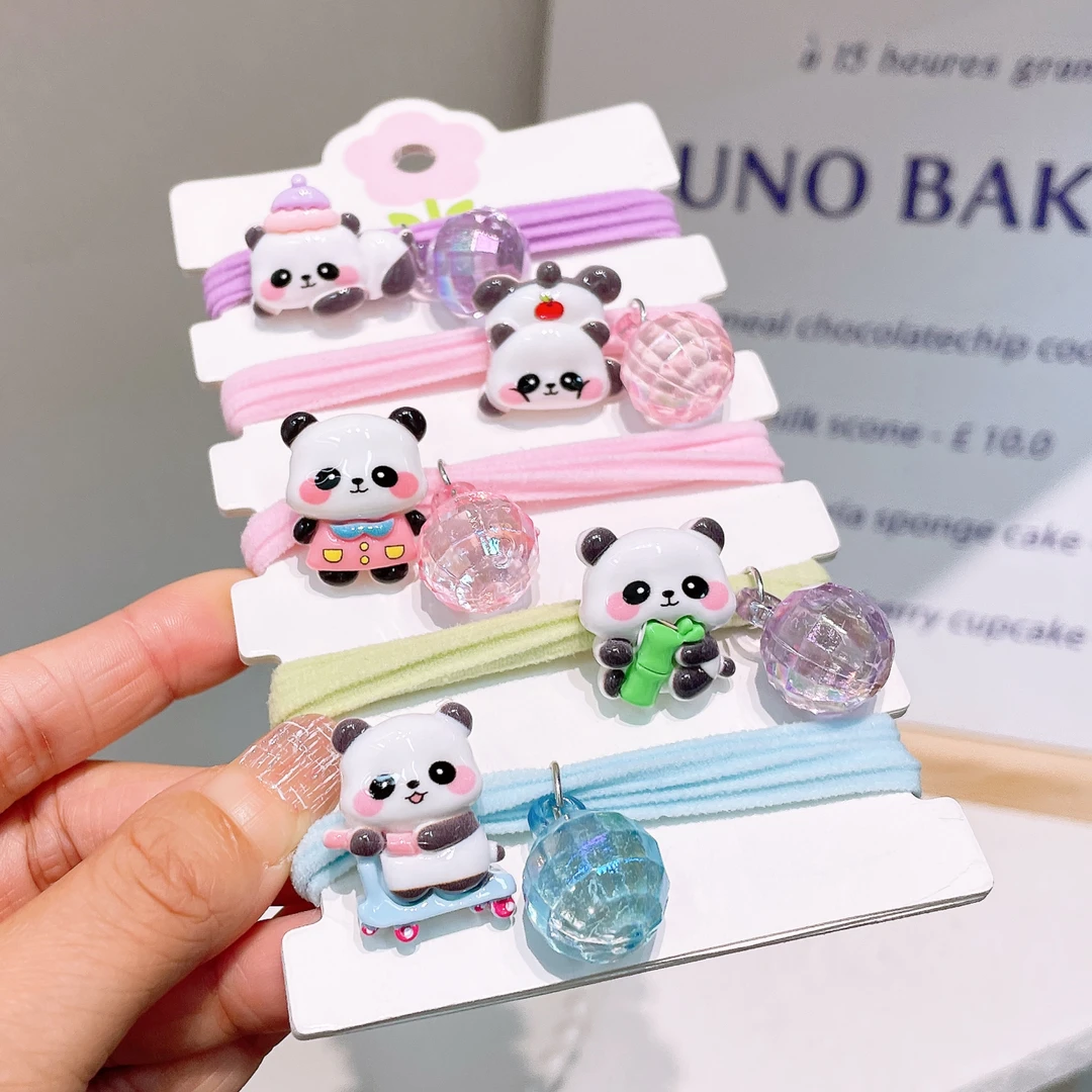 A-5435   d 混色发5个熊猫球球双配件儿童耐用高马尾面膜圈  发圈