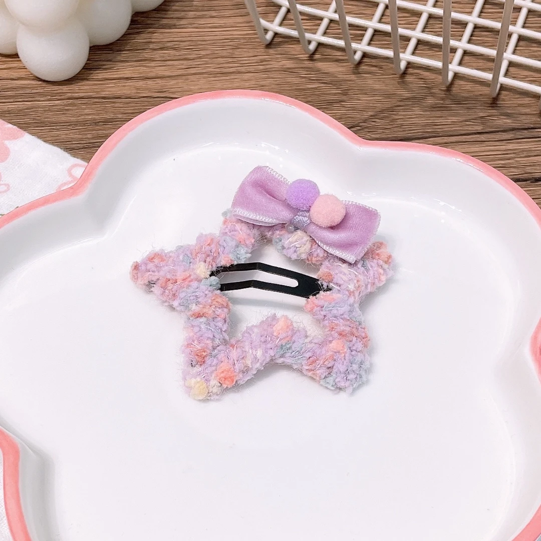 A-5647  dl 1个紫色布艺蝴蝶结球球额前刘海星星掰掰夹      发圈