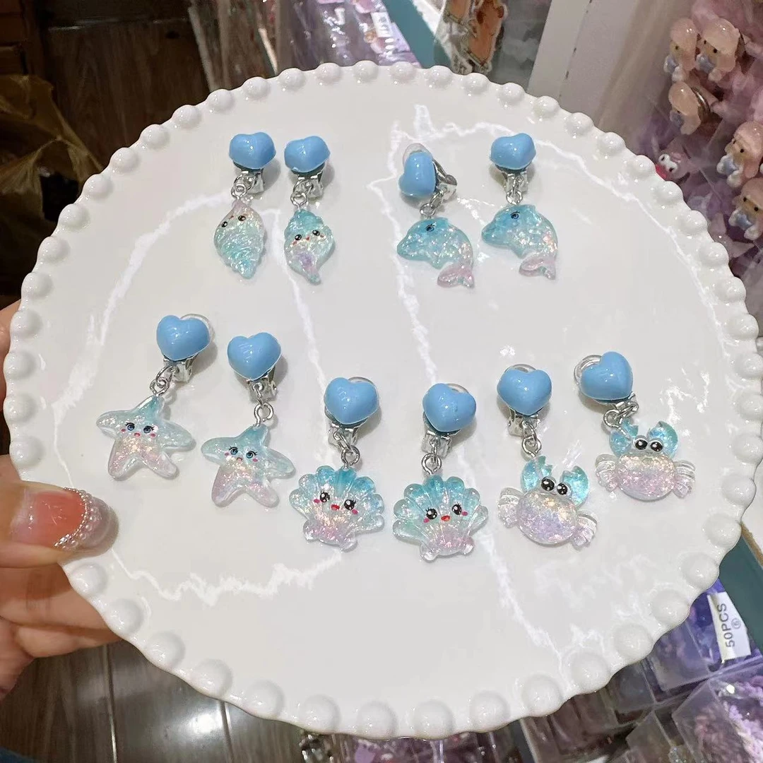 A-2036 bh 混色发1对蓝色海洋动物耳夹    发圈