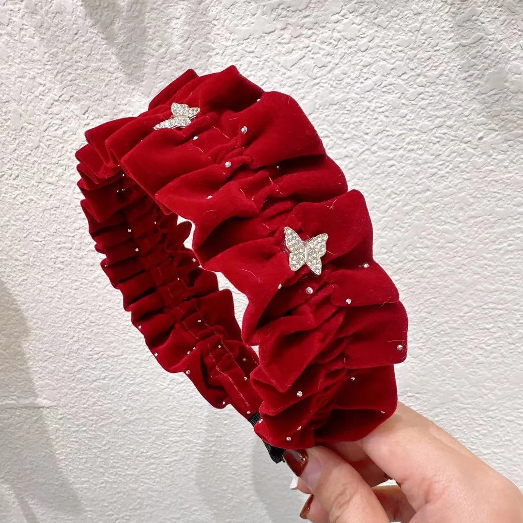 YS-9301 1个新年红色蝴蝶发箍 发圈