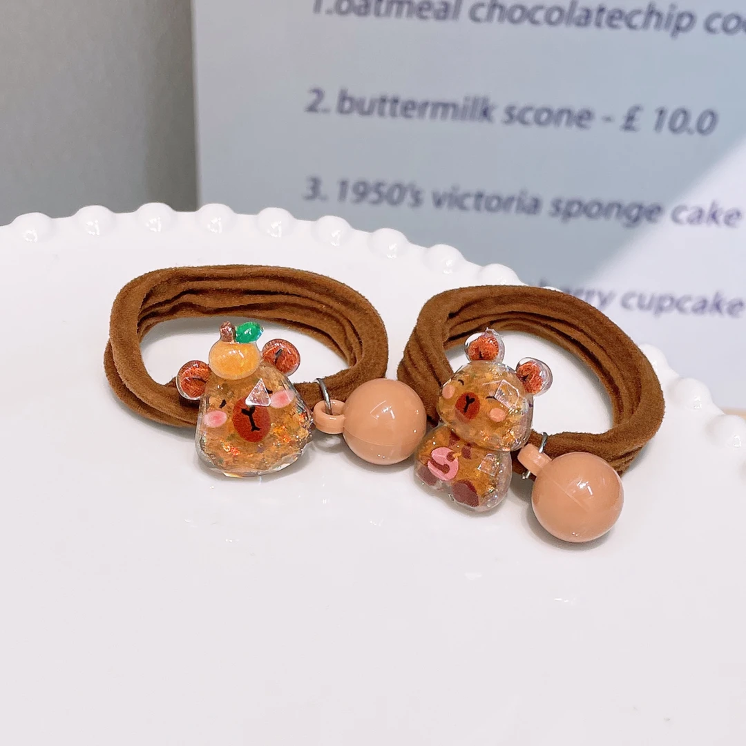 A-5390  d 1对ab款咖色卡皮巴拉水果木鱼球球高弹力面膜圈   发圈