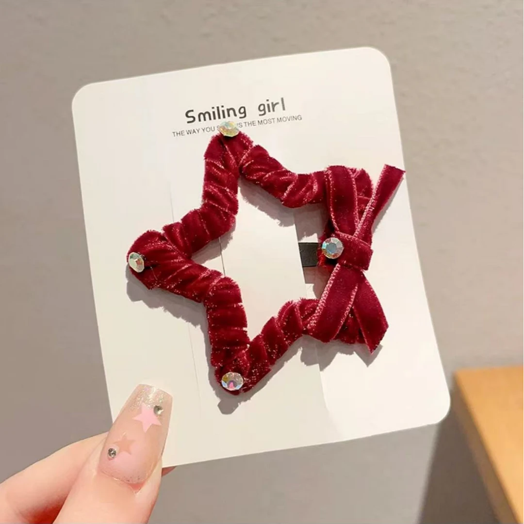 A-5932  T 儿童绒面布艺蝴蝶结爱心星星额前刘海掰掰夹  发圈