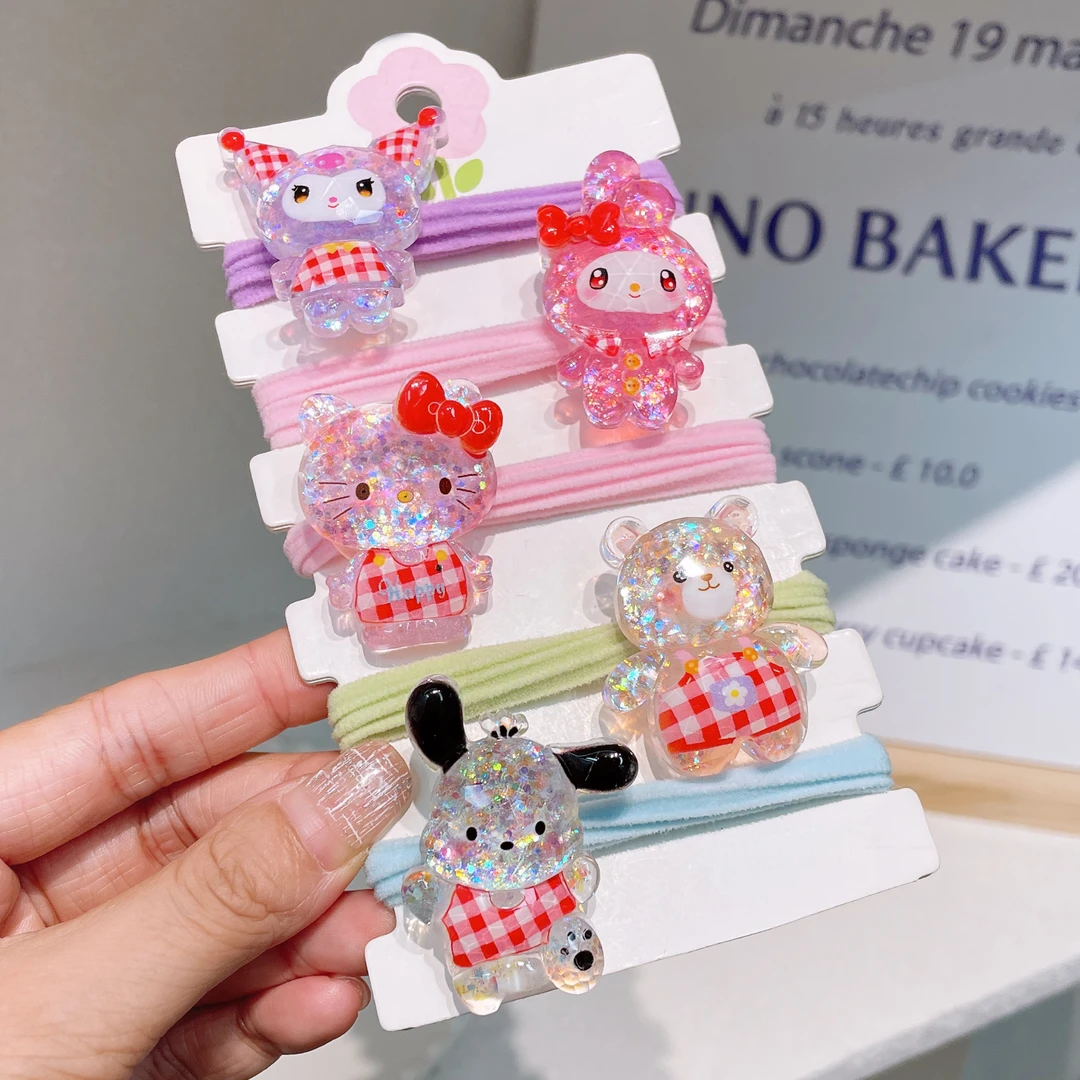 A-5089 d 混色发5个卡通玩偶红格子面膜圈 发圈