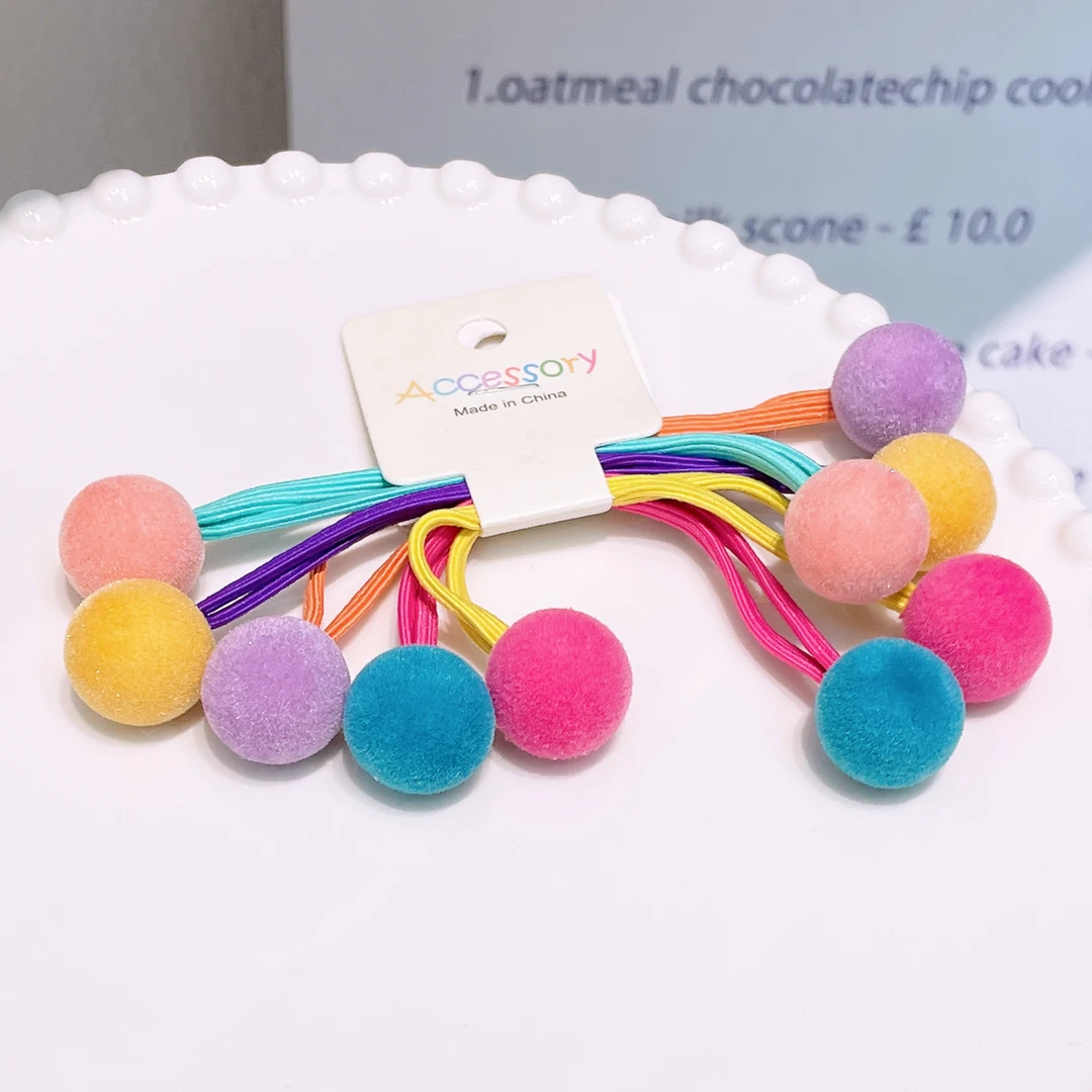 A-5187 bh 5根植绒豆豆圆球球头绳绕绕皮筋发圈