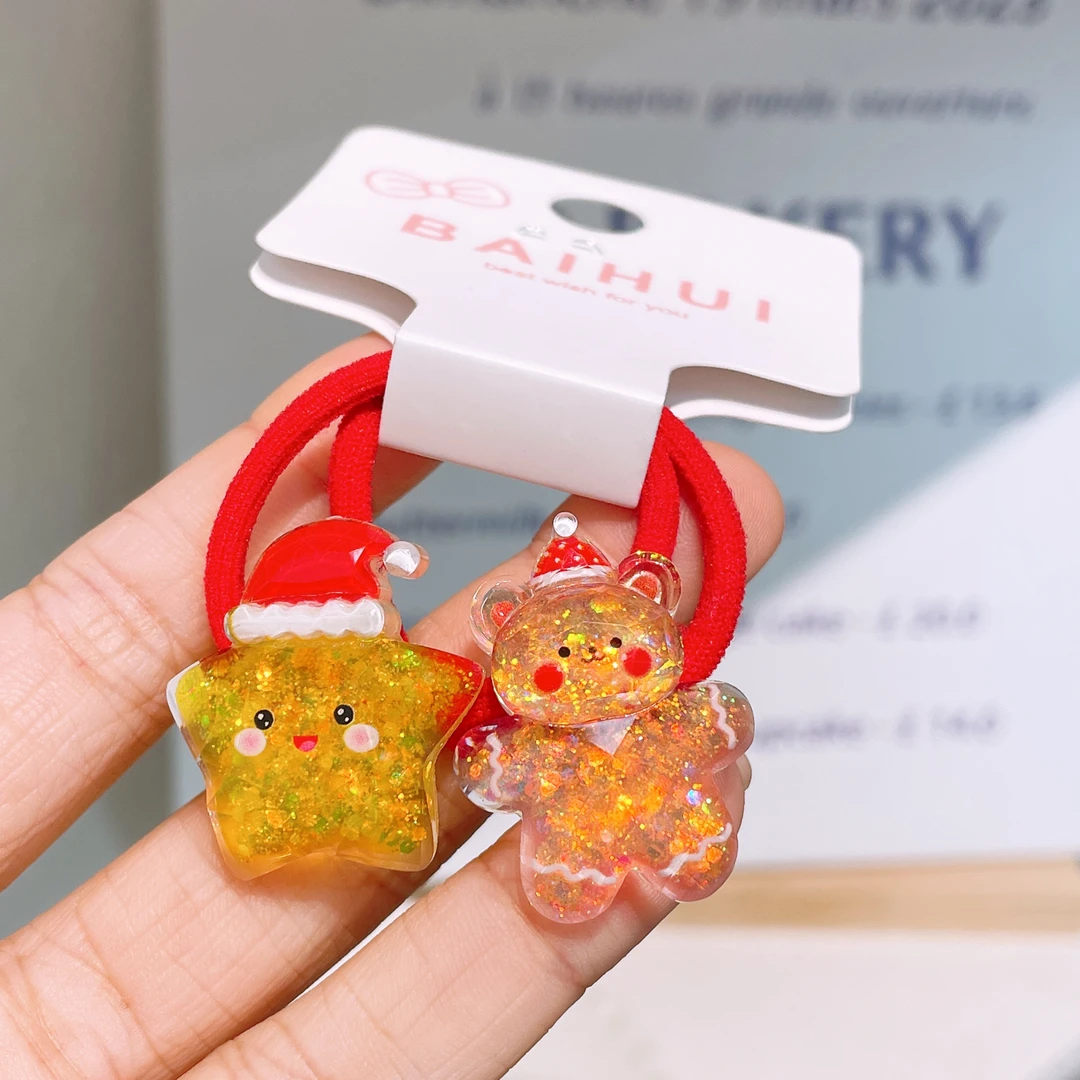 A-5376  bh 1对ab款小熊星星儿童耐用扎小揪揪红色头绳 发圈