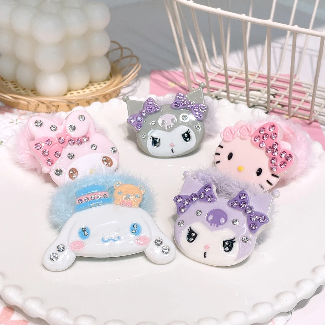 A-5483  d 混色发5个大配件卡通玩偶蝴蝶结高弹力毛毛圈     发圈