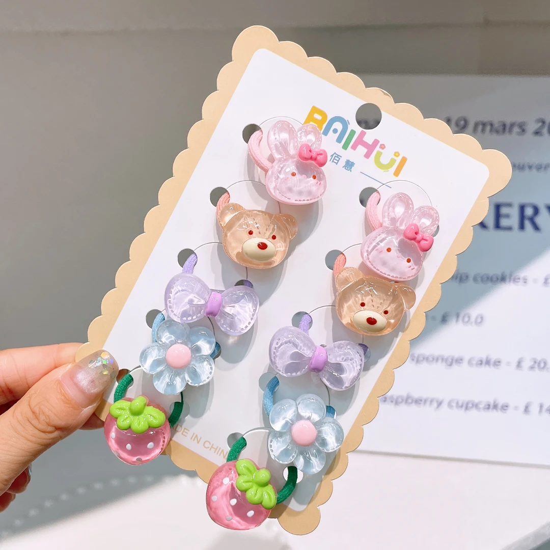 A-3862  bh 5对小熊草莓花花头绳 发圈