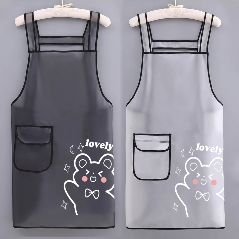 新款TPU防水防油围裙厨房加长围腰家用做饭时尚洋气上班工作服