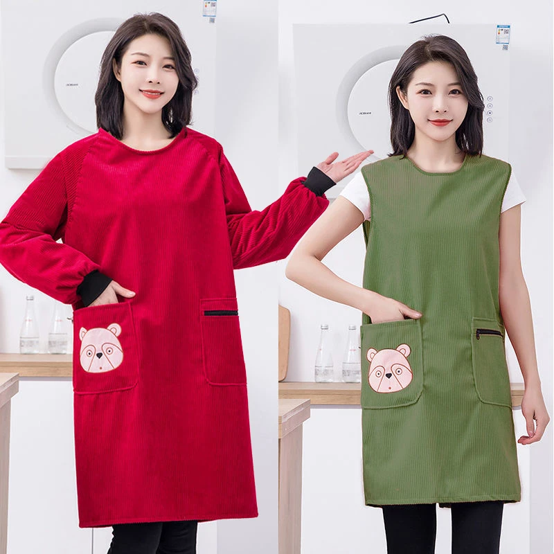 新款防水围裙灯芯绒时尚网红厨房防油污耐磨耐脏罩衣工作服坎肩