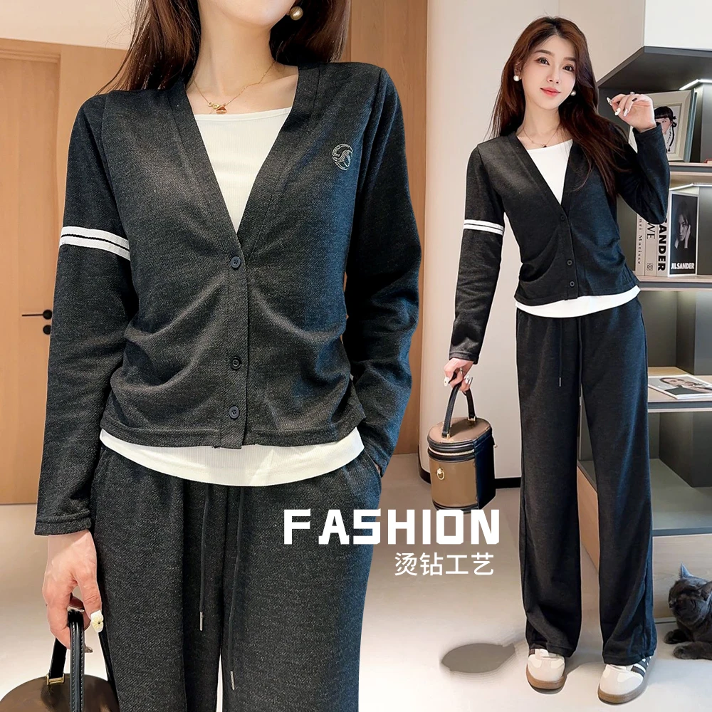 【运费补贴】设计师条纹套装欧货新款休闲时尚秋气质显瘦两件套Z618