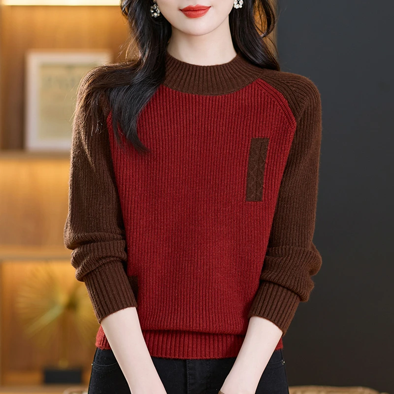 2024冬季新款加厚保暖半高领针织衫女时尚洋气百搭显瘦打底衫妈妈