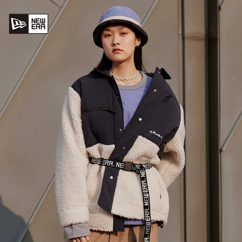 NEW ERA纽亦华秋冬男女款羊羔绒拼接加厚保暖百搭时尚衬衫外套