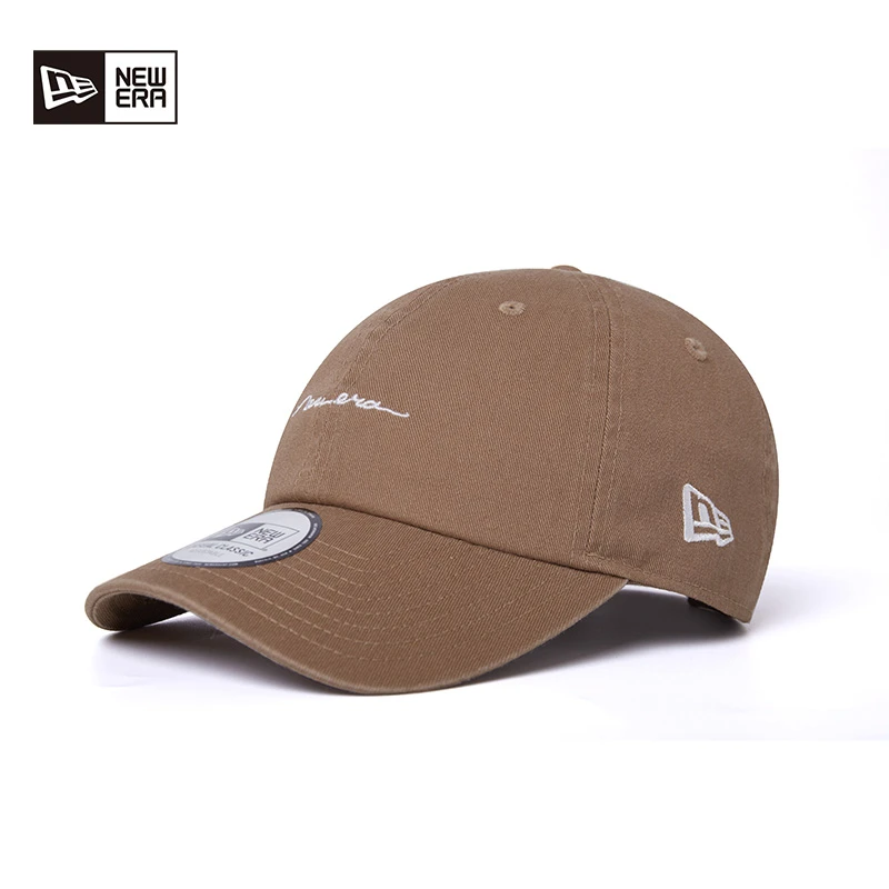 NEW ERA纽亦华春夏新款手写LOGO弯檐棒球帽子男女软顶遮阳鸭舌帽