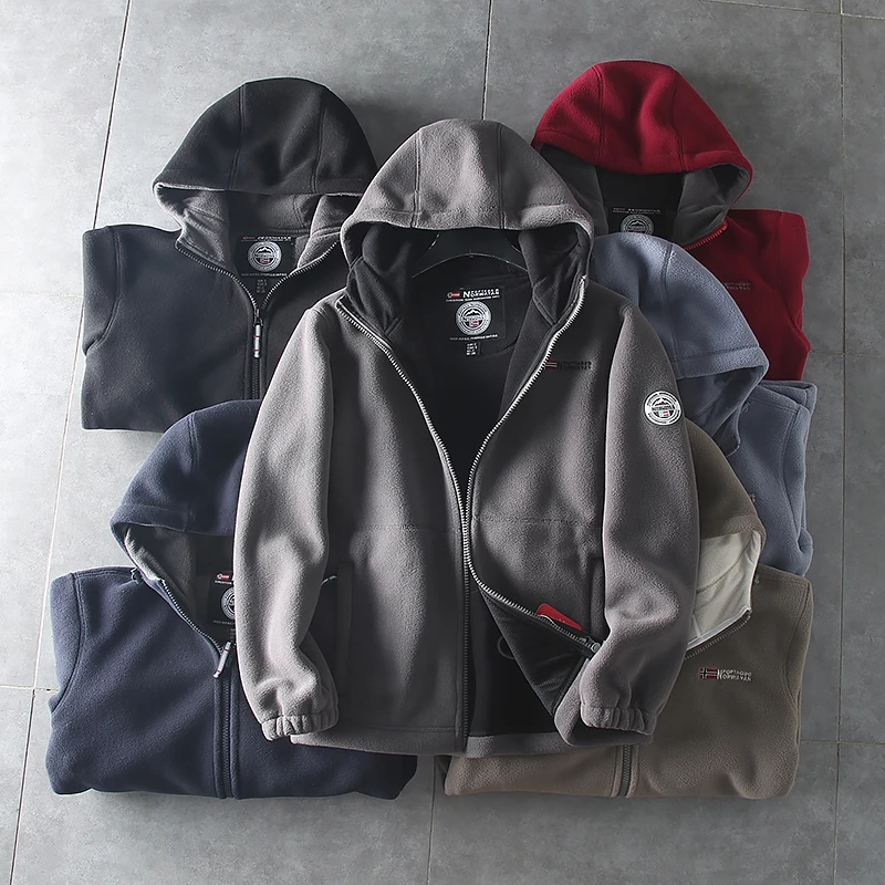 欧美风厚实保暖连帽双面摇粒绒男士夹克秋冬季休闲外套 Y4D1041