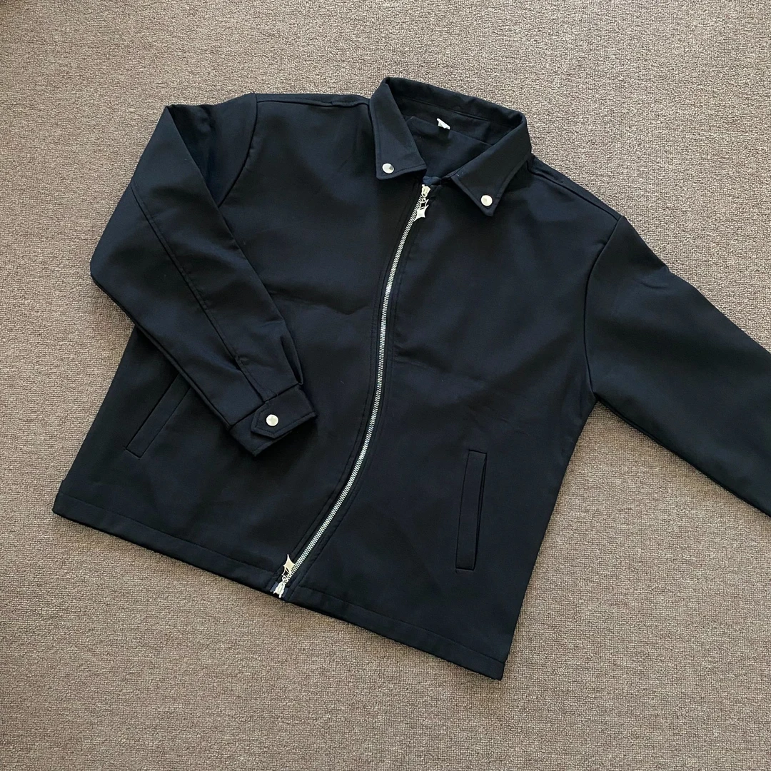 黑色机车风高级感外套痞帅斜拉链翻领百搭个性潮牌夹克男