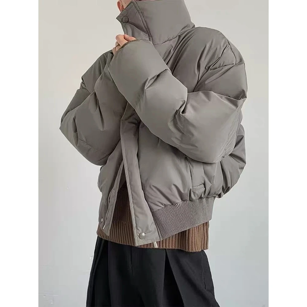 时尚纯色简约潮流立领短款棉服ins个性痞帅潮牌轻熟风廓形外套男