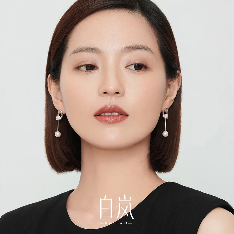 白岚流线型珍珠耳钉女气质设计轻奢长款简约百搭耳饰ED2013