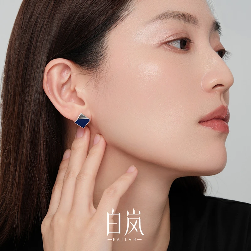 白岚青金石耳钉女小众设计感耳环气质耳饰2025年新款ED3896
