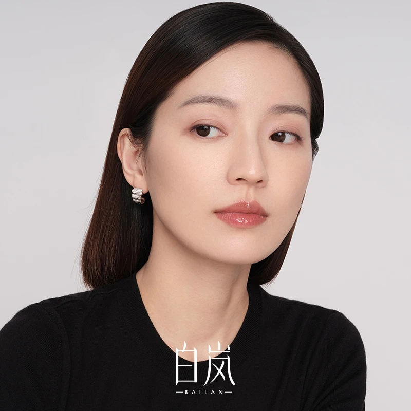 925银耳饰 白岚半拼镶嵌耳环女春夏个性气质轻奢小众设计ED3515