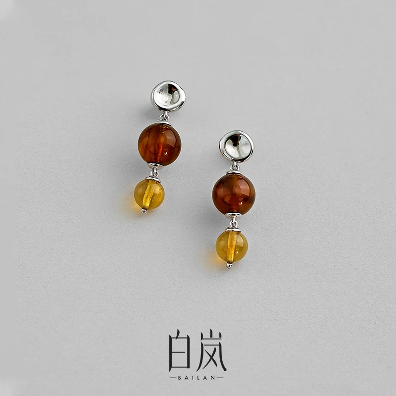 白岚双珀耳钉女2025新款琥珀气质耳饰独特设计感轻奢耳环ED4347