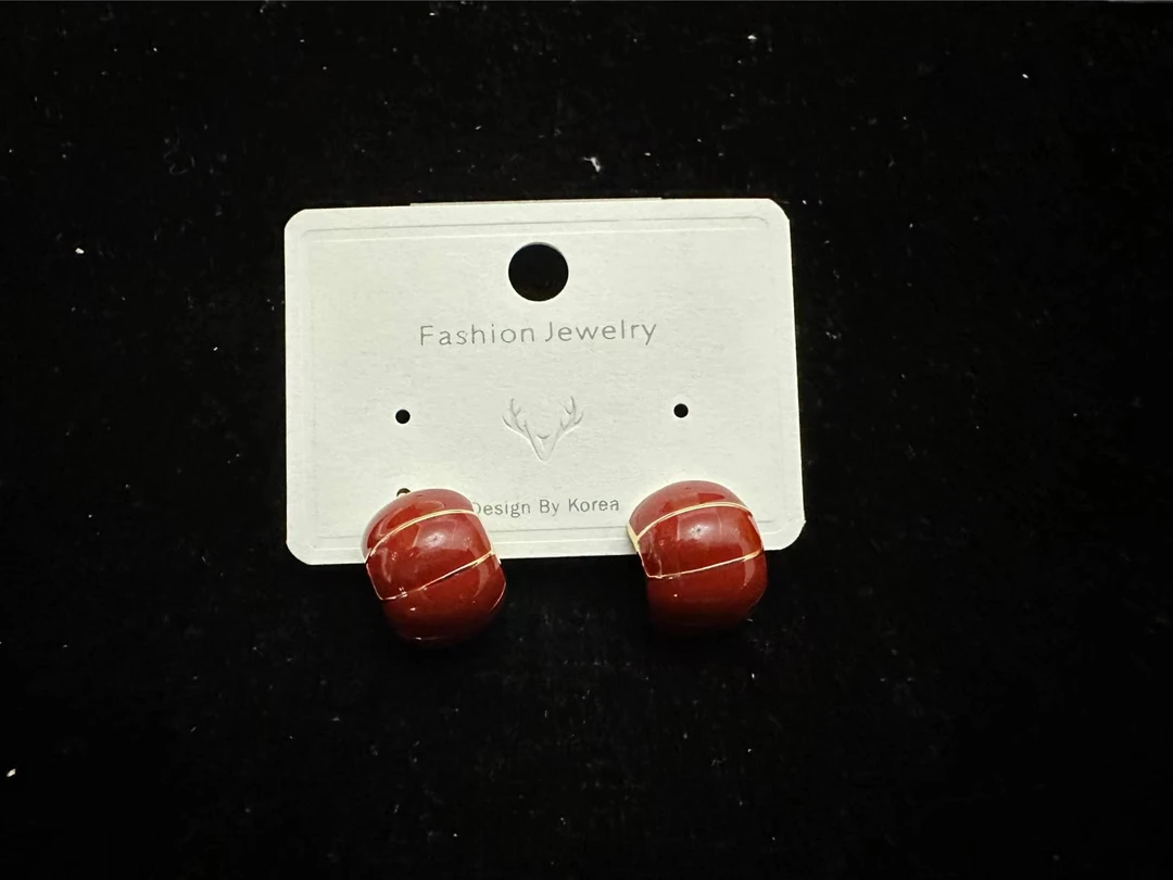 铜合金硅胶耳饰 QE0005铜合金轻奢红色耳钉