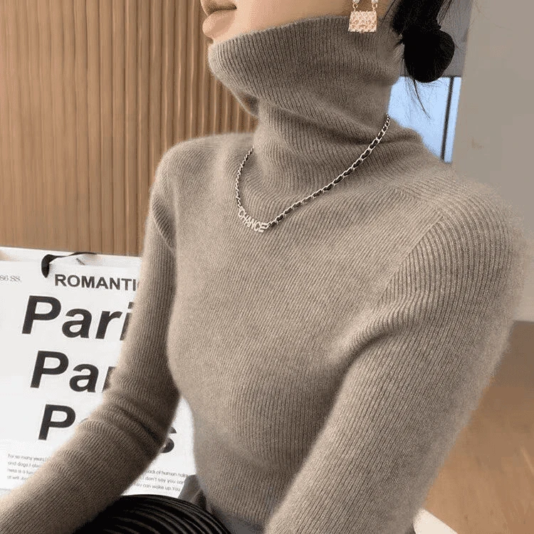 【一线成衣】秋冬新款抽条堆堆领长袖针织衫大衣内搭修身精梳衫