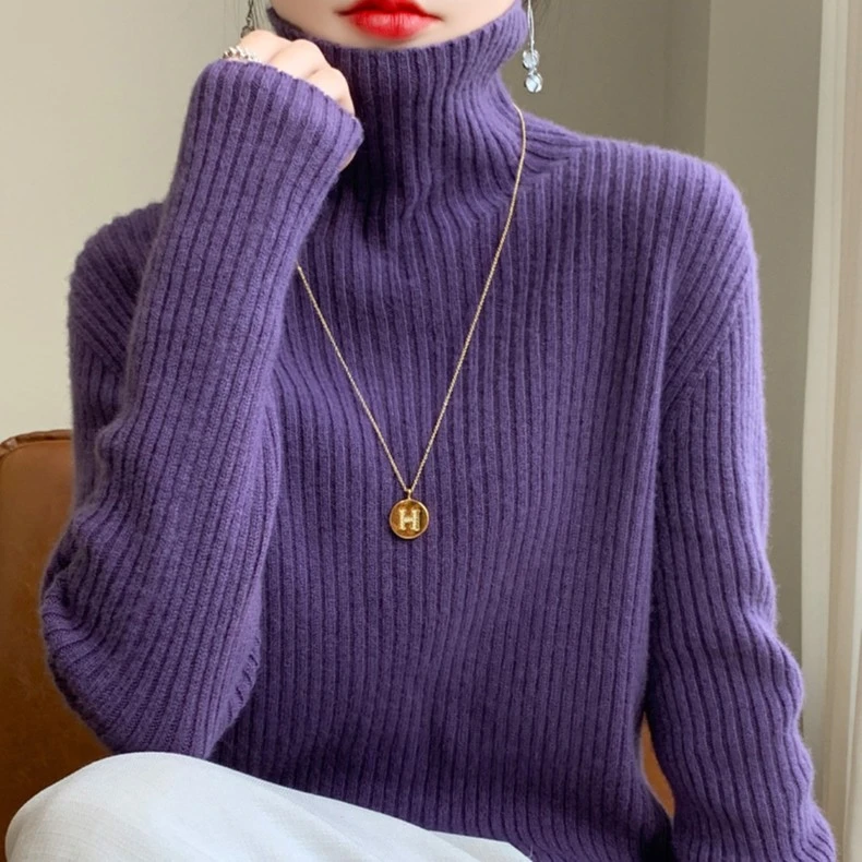 【一线成衣】【全无缝】100%羊毛衫加厚堆堆领女针织毛衣打底衫