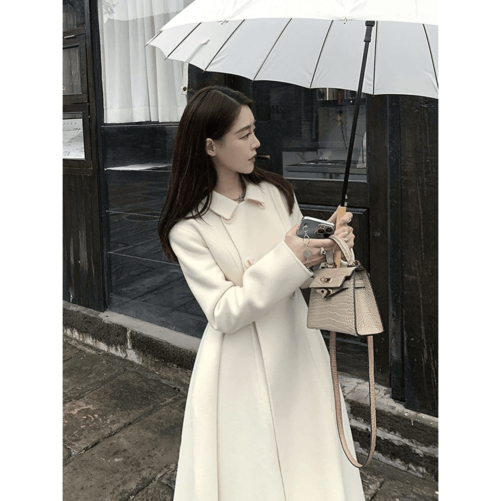 米白色小香风呢子大衣女秋冬新款韩版显瘦百搭气质高级感毛呢外套