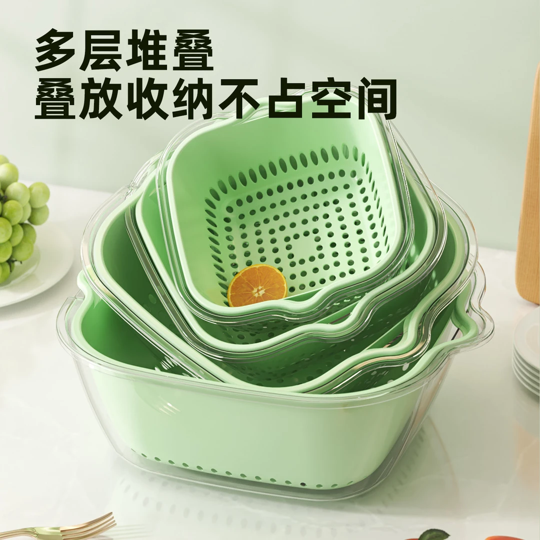 透明双层食品级洗菜盆沥水篮厨房洗水果家用款多功能沥水篮八件套