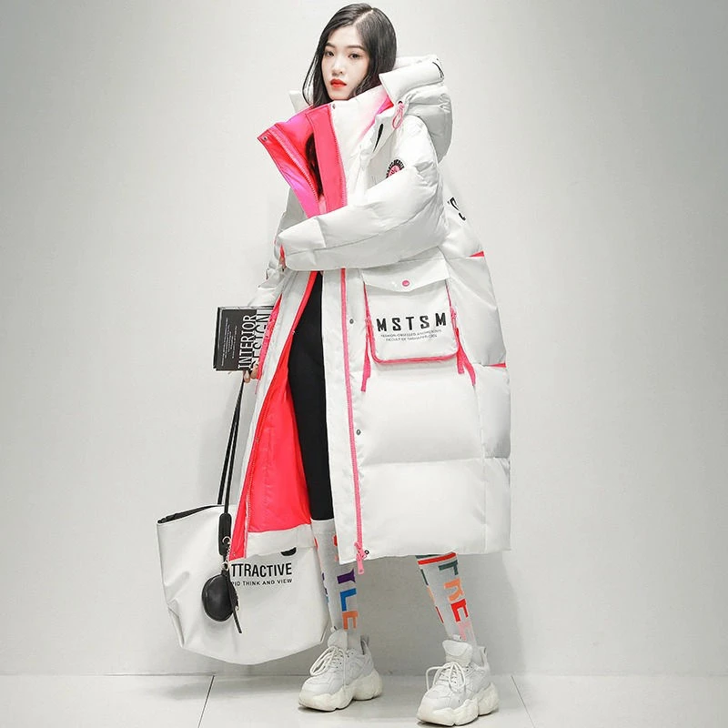 反季中长款过膝羽绒服女2023年新款时尚连帽面包服冬季加厚外套潮