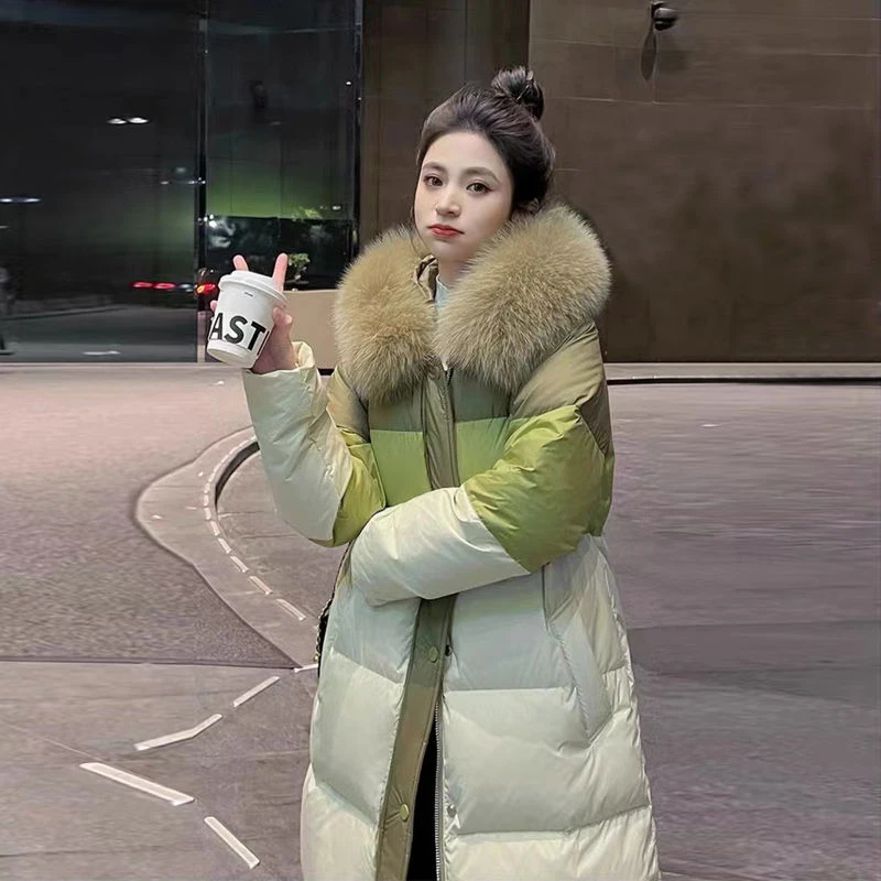 90绒大毛领羽绒服女2023年新款流行爆款中长款过膝加厚洋气外套冬