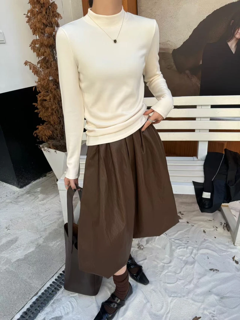 三可家～秋冬半高领加绒弹力打底衫1588