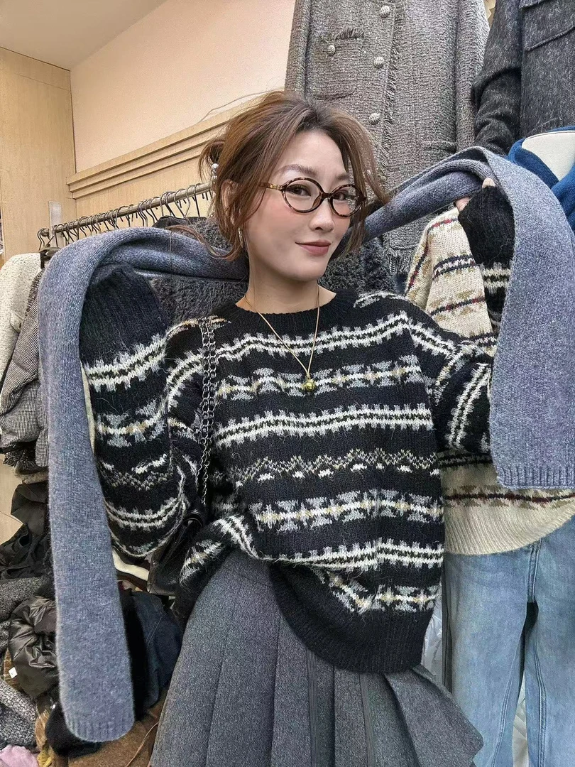 12月8日 4101氛围感条纹秋冬百搭简约慵懒风毛衣