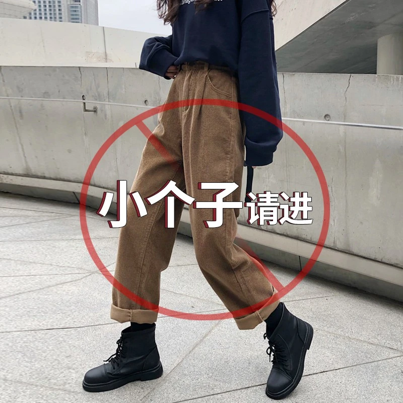 dhini2023年新款咖色灯芯绒阔腿裤女秋冬高腰垂感丝绒小个子裤子