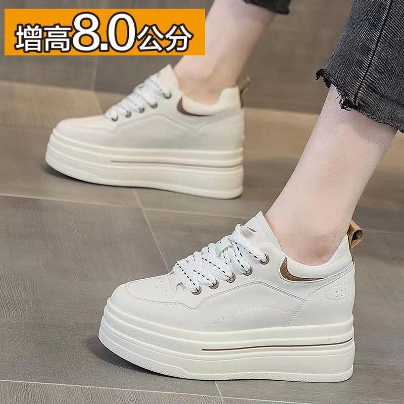 冬季回力休闲内增高真皮白鞋女2023新款厚底松糕小个子小码板鞋