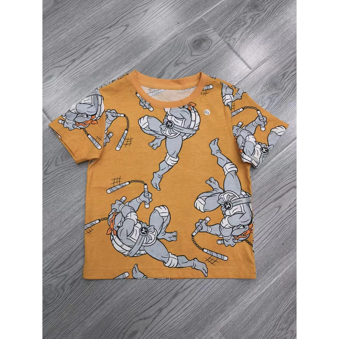 5349童短袖橘黄色卡通动漫套头圆领童装短袖休闲卡通童装夏季
