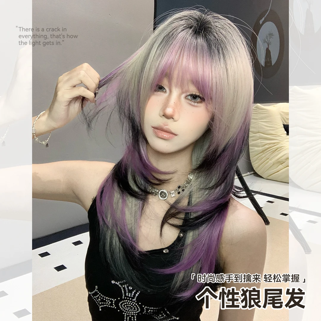 假发女萝莉塔帅气黑糖烟紫薯层次鲻鱼头整顶假发全头套