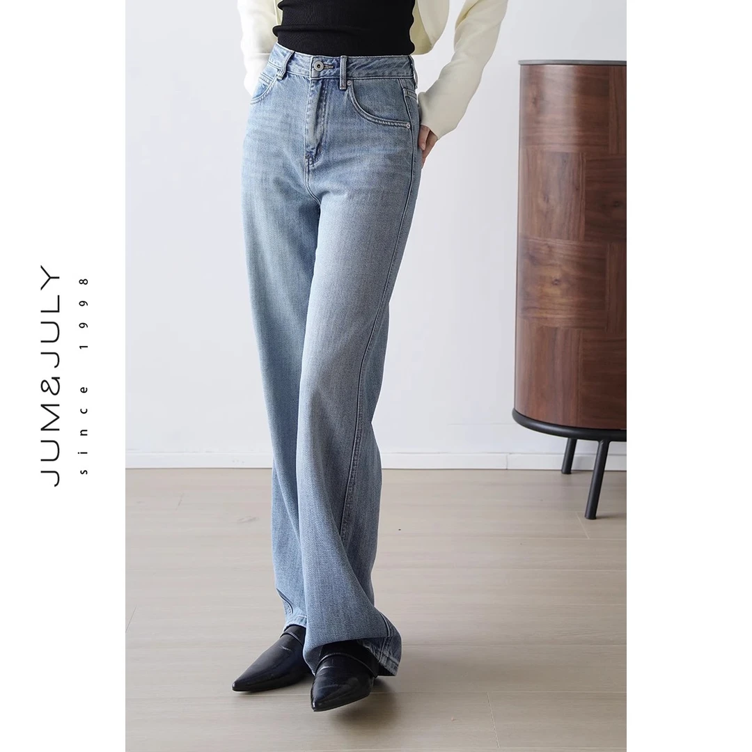 嘉茱莉2024夏季新款高腰天丝牛仔女薄款直筒裤小个子拖地长裤K612