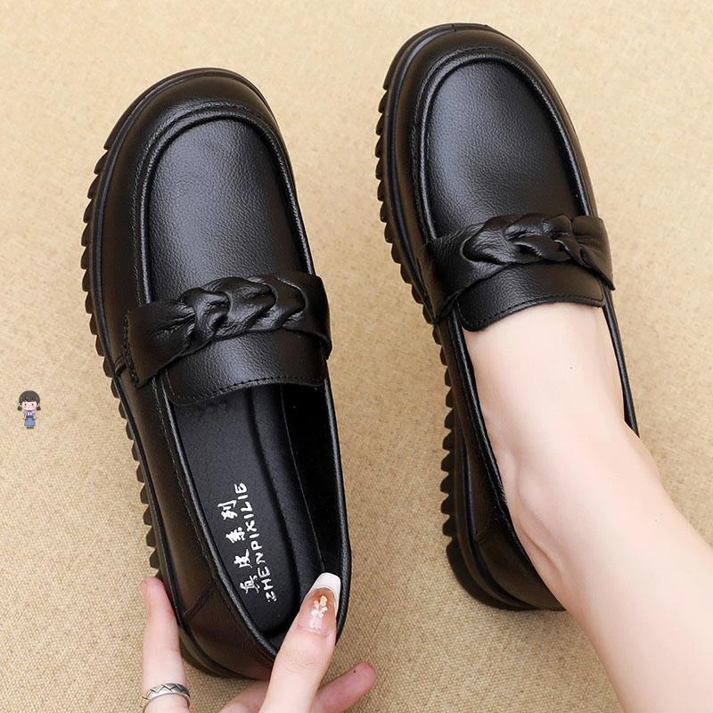 久站不累鞋子防水工作鞋厨房女士休闲皮鞋真皮软底防滑女鞋妈妈鞋