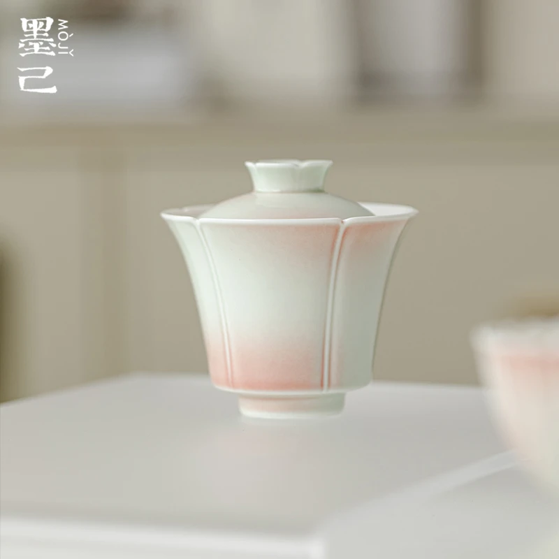 墨己西柚茉莉花口盖碗功夫茶具花瓣家用陶瓷泡茶碗现代渐变茶碗