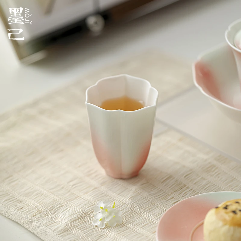 墨己茉莉西柚兰花口茶杯功夫茶具陶瓷花口主人杯手执聚香品茗杯