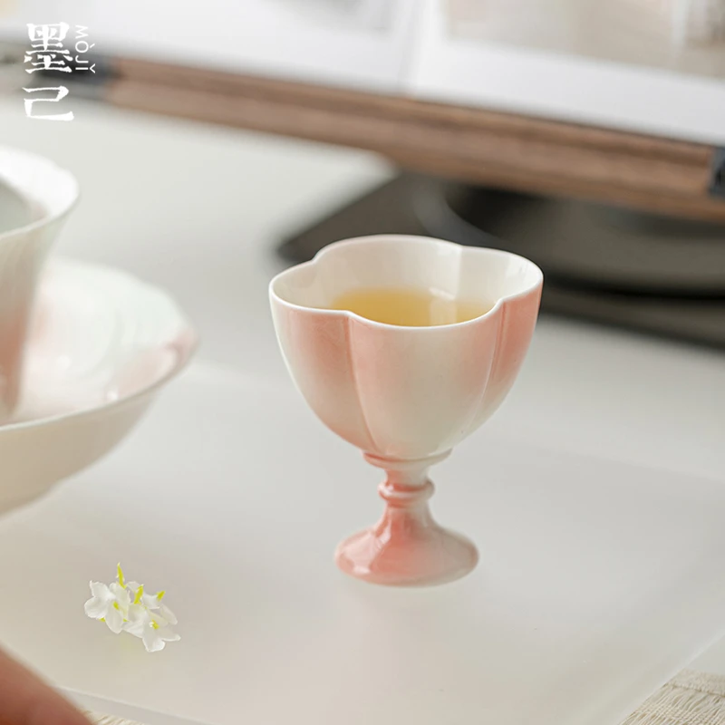 墨己茉莉西柚仿宋高足花口茶杯功夫茶具家用文人手工品茗杯单杯