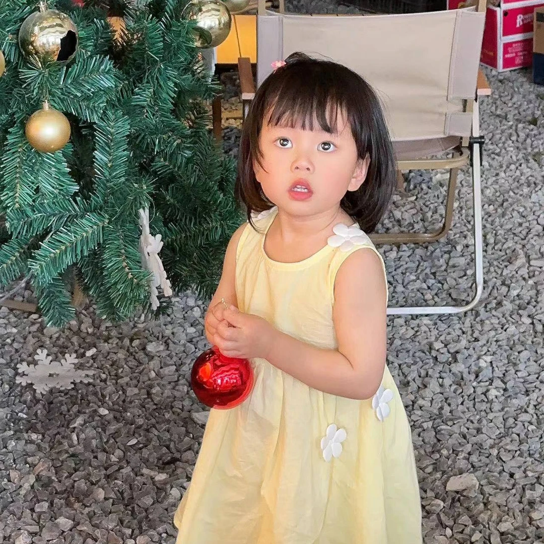 纯棉小童连衣裙女童宝宝夏季无袖纯色黄色夏款洋气