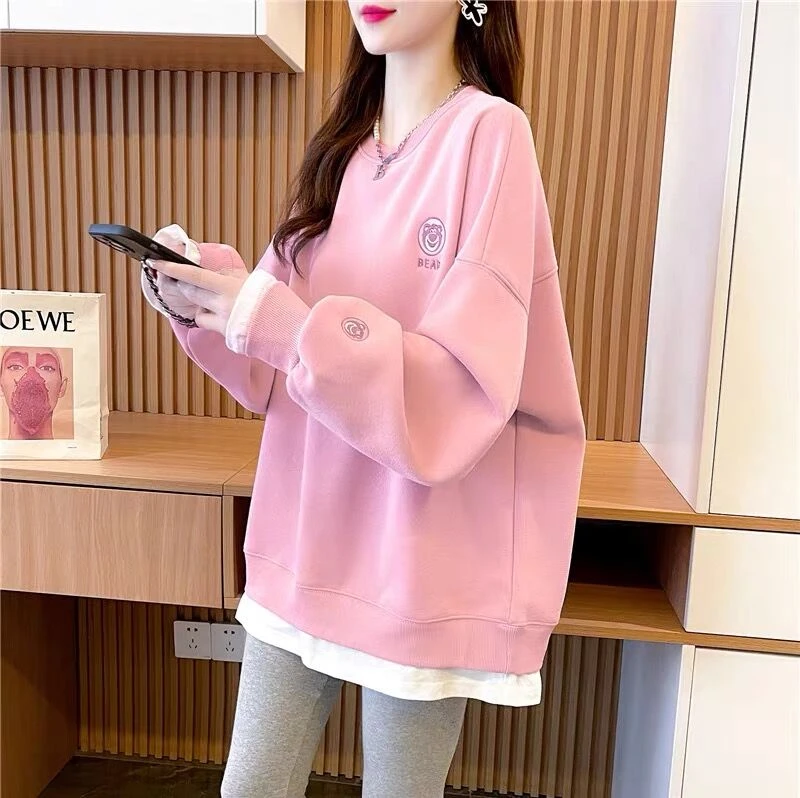 宽松假两件大码胖妹妹卫衣2025春秋新款卫衣女款爆款2025新款正品