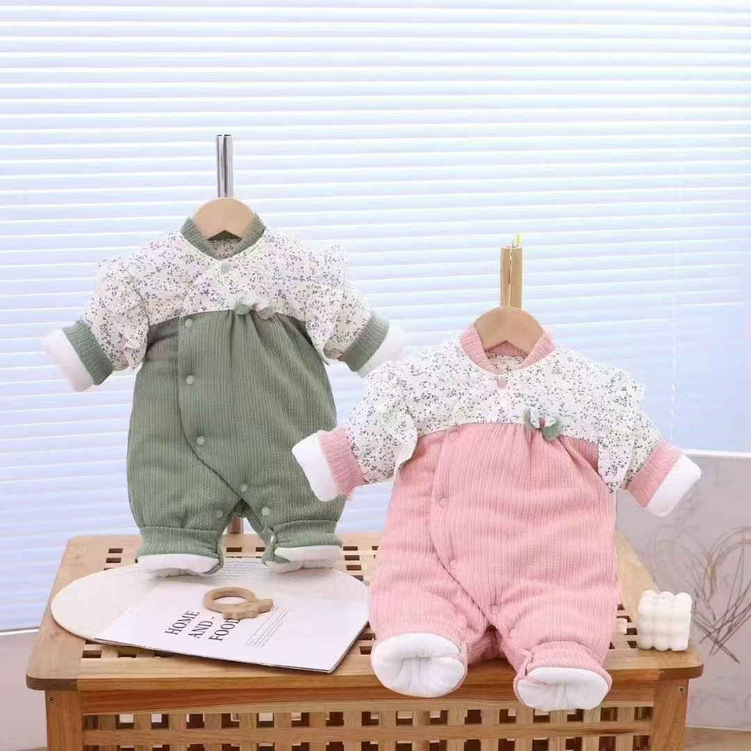新生儿连体衣（400g加厚）冬季加棉婴儿0-3个月拼接蝴蝶结宝宝秋冬